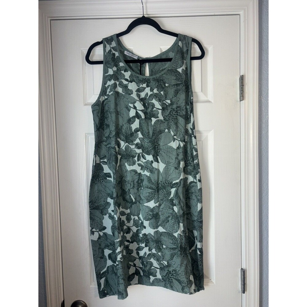 Cristina Vergani Dress Women's Med Linen Cotton Blend Green Floral Made in Italy